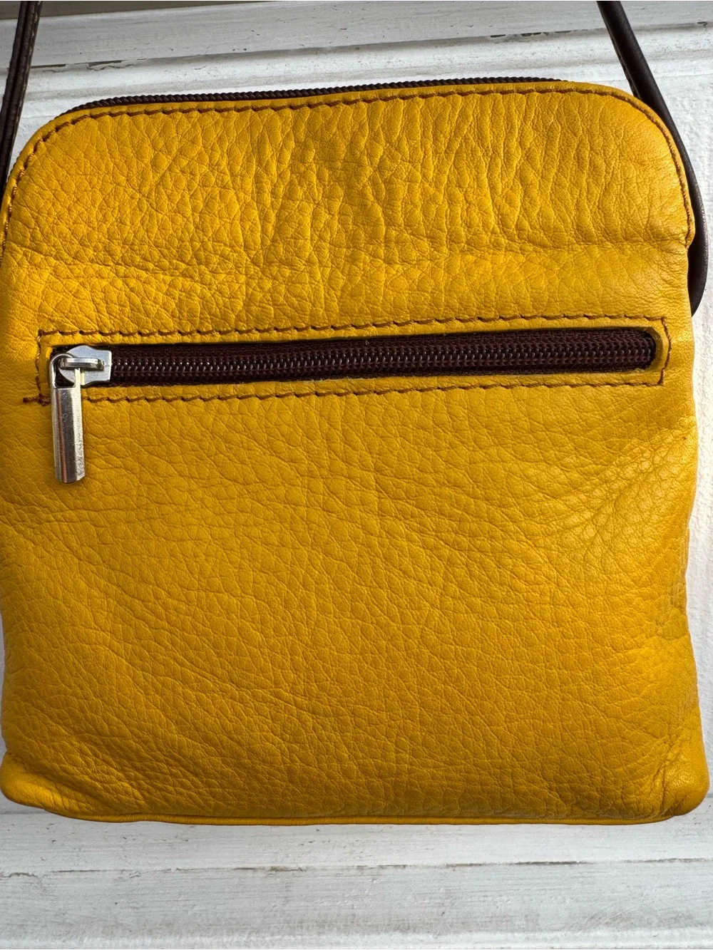 Florence Italy Yellow Pebbled Leather Crossbody Bag Gold Florentine Lily Logo